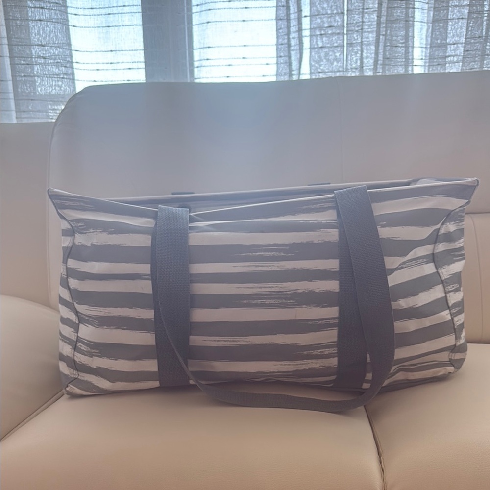 Thirty-One Striped Gray and White Tote Bag